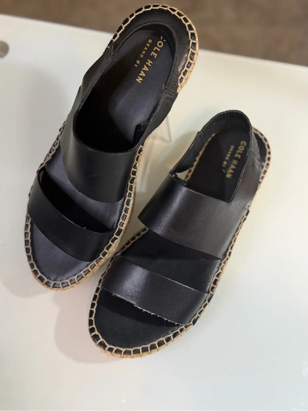 Cole Haan Cloudfeel Tilden Espadrille Sandals Black Leather Size 8